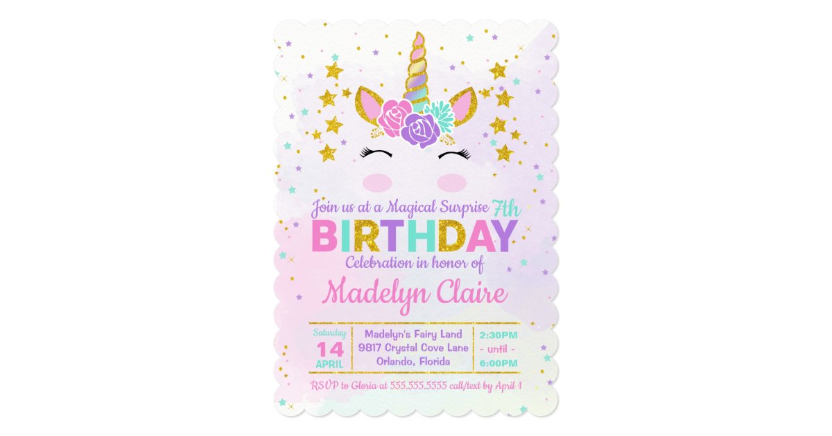 Magical Unicorn Surprise Birthday Party Invitation Zazzle Com