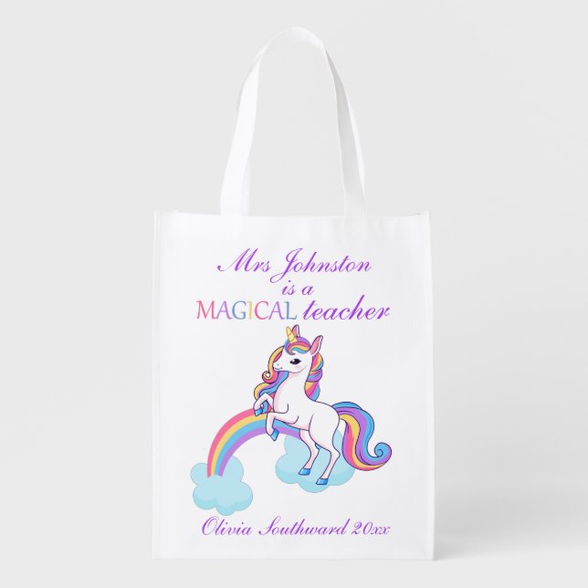 Magical Unicorn Teacher Appreciation Grocery Bag (Front)