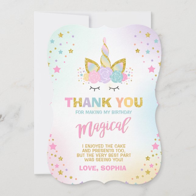 Magical Unicorn Thank You Card Unicorn Party (Front)