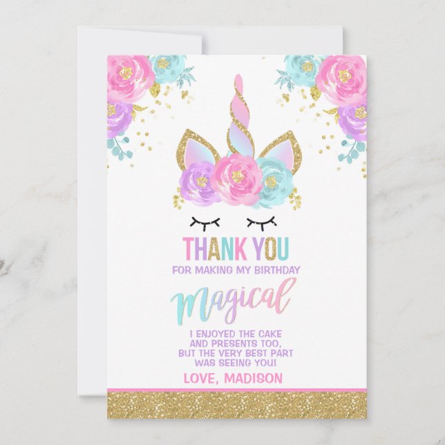 Magical Unicorn Thank You Card Unicorn Party (Front)