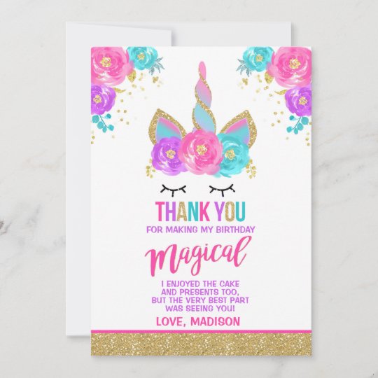 magical unicorn thank you card unicorn party zazzle