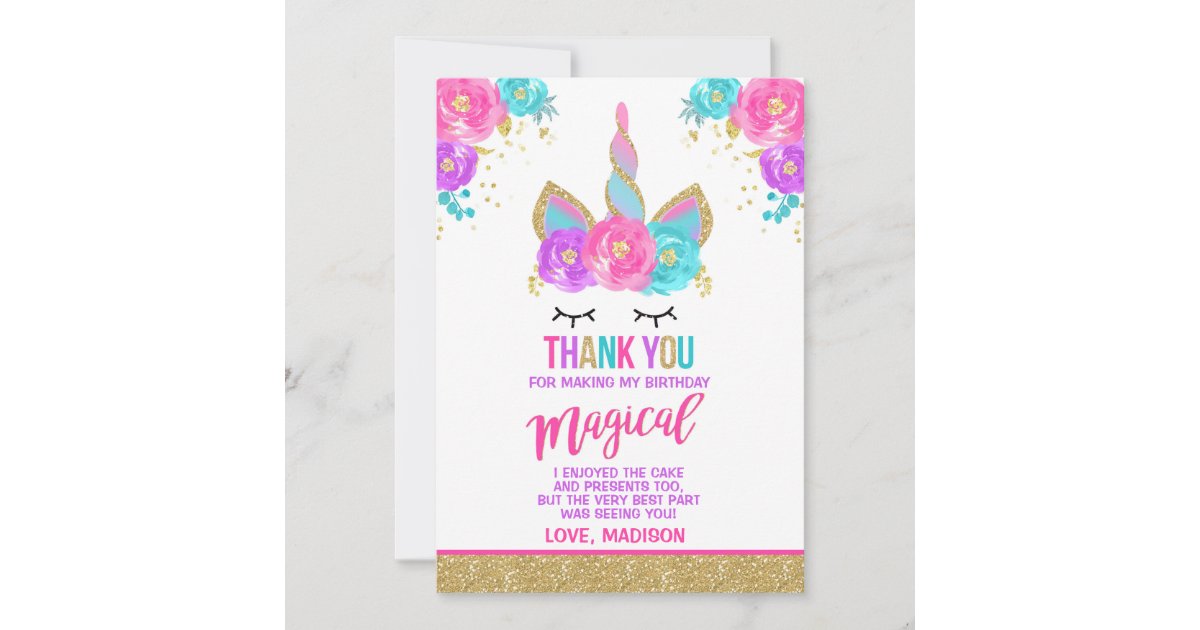 magical unicorn thank you card unicorn party zazzlecom