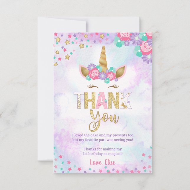Magical Unicorn Thank You Cards (Front)