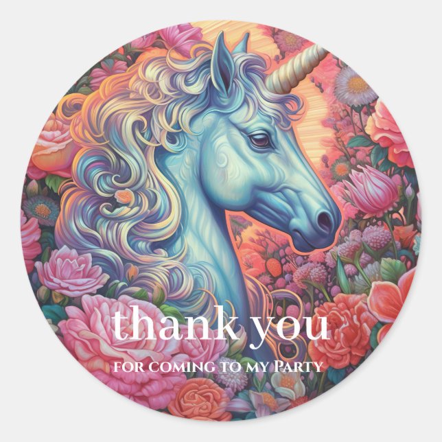 Magical Unicorn Thank You Classic Round Sticker (Front)