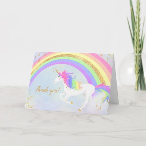 Magical Unicorn Thank You  Gold Rainbow Card