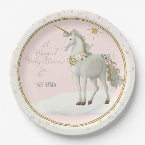Magical Unicorn Theme BOHO Floral Baby Girl Shower Paper Plates