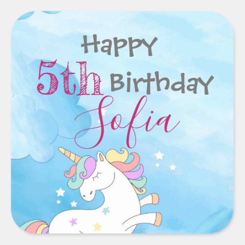 Magical Unicorn Themed Birthday Sticker