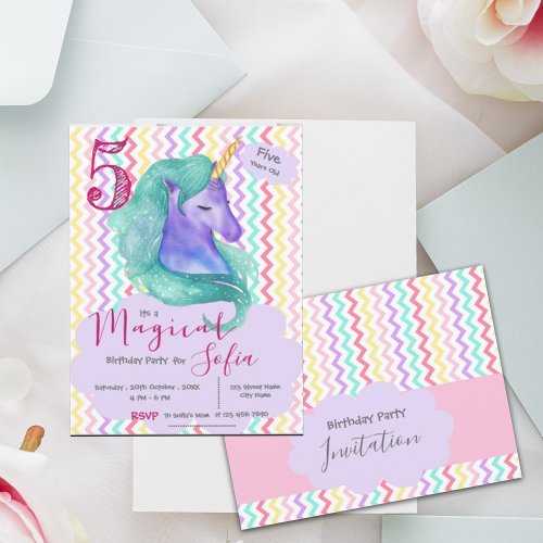 Magical Unicorn Themed Pastel Chevron Birthday Postcard