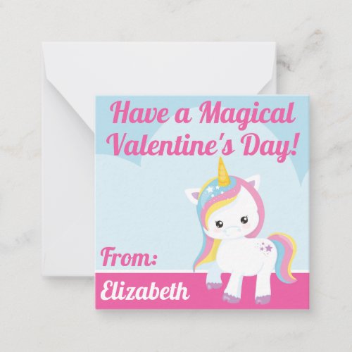 Magical Unicorn Valentines Classroom Note Card