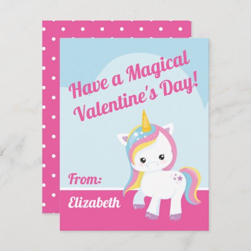 Magical Unicorn Valentines Classroom Note Card