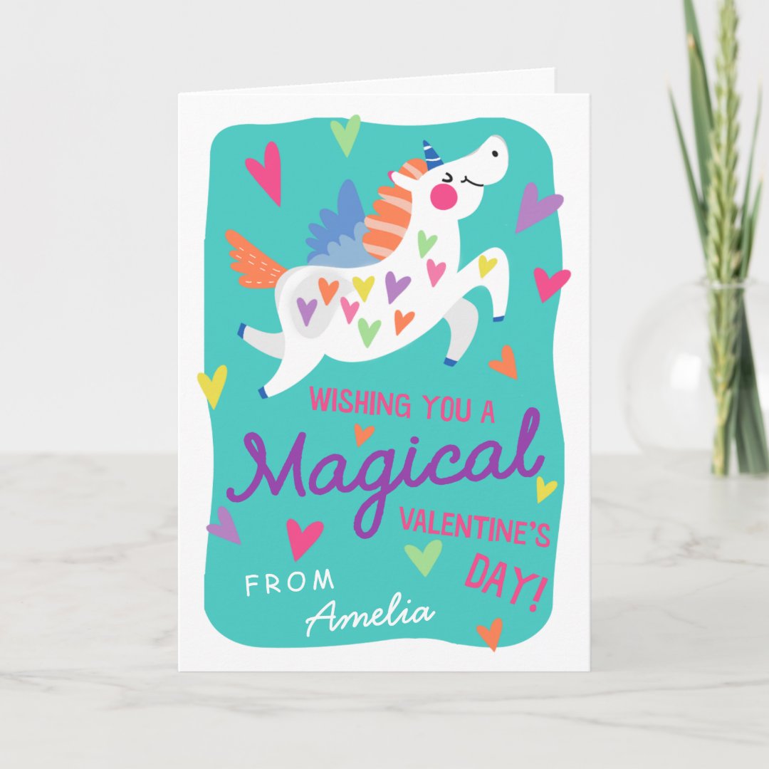 Magical Unicorn Valentine's Day Greeting Card (Front)