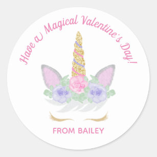 Magical Unicorn Valentine's Day Label or Sticker