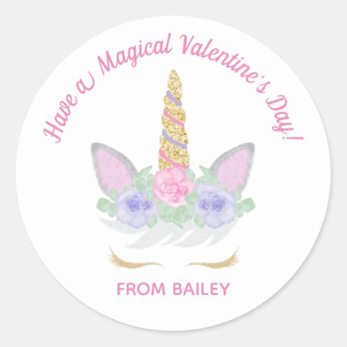 Magical Unicorn Valentines Day Label or Sticker