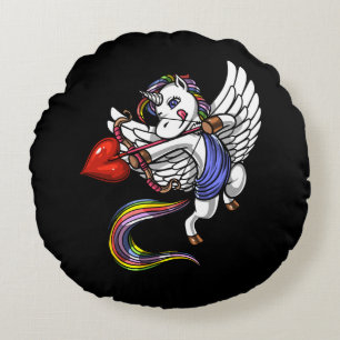 Magical Unicorn Valentines Day Love Cupid Round Pillow