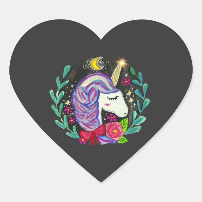 Magical Unicorn Vibes  Heart Sticker (Front)