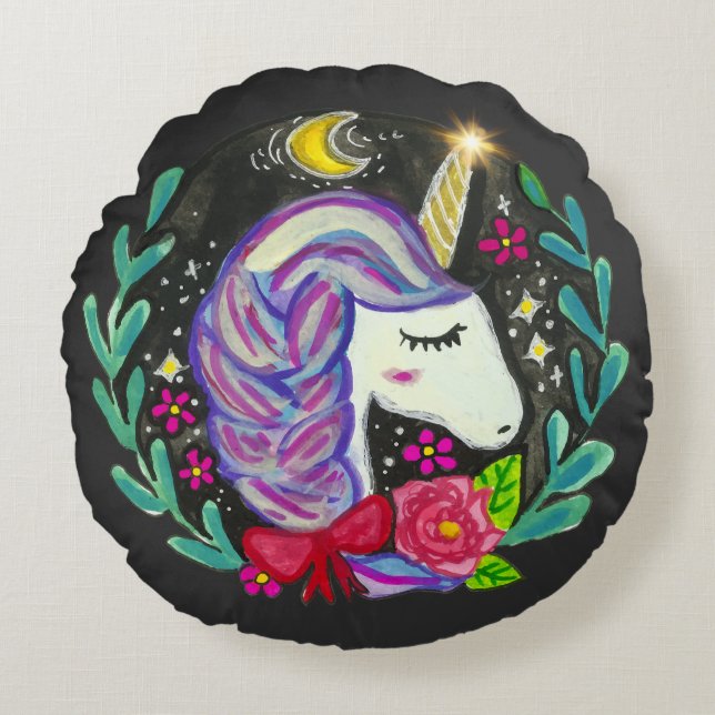 Magical Unicorn Vibes  Round Pillow (Front)