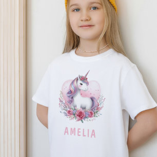 Magical Unicorn Watercolor Floral Heart Pink T-Shirt