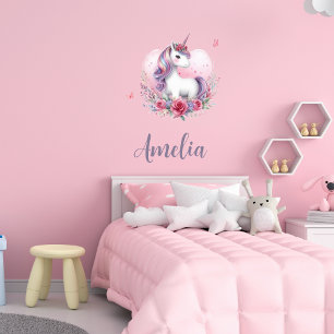 Magical Unicorn Watercolor Pink Name Wall Decal