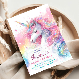 Magical Unicorn Watercolor Rainbow Birthday Invitation