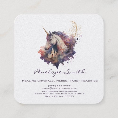 Magical Unicorn Watercolor Square Business Card