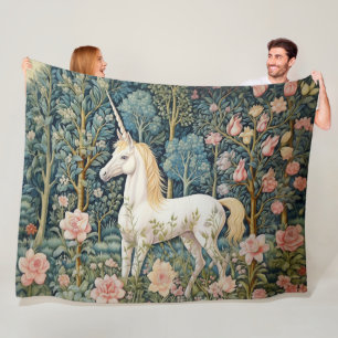 Magical Unicorn William Morris Botanical Forest Fleece Blanket
