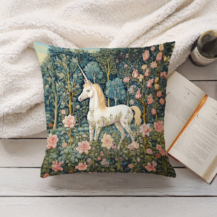 Magical Unicorn William Morris Botanical Forest Throw Pillow