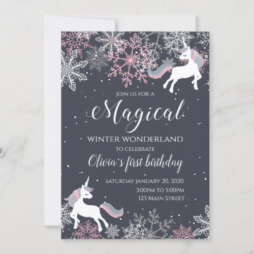 Magical Unicorn Winter Onederland Birthday Invite