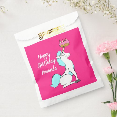 Magical Unicorn with Birthday Cake Personalized Favor Bag