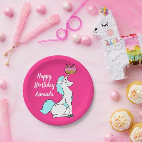 Magical Unicorn with Birthday Cake Personalized Paper Plates