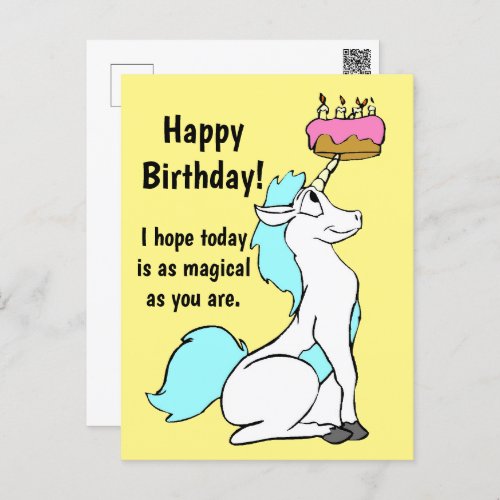 Magical Unicorn with Birthday Cake Postcard