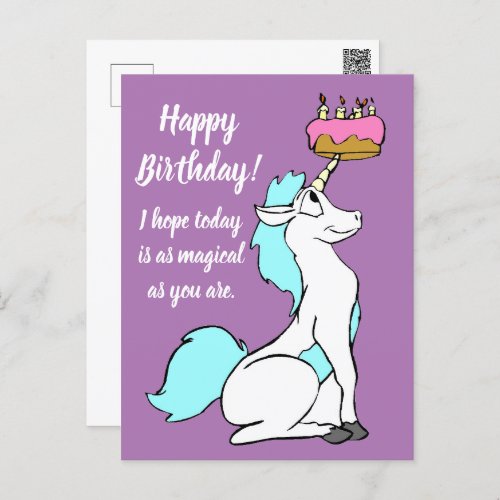 Magical Unicorn with Birthday Cake Postcard