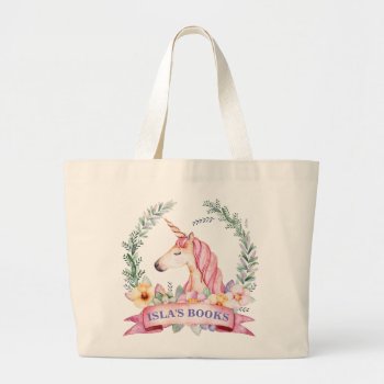 Magical Unicorn With Florals Custom Library Bag by joyonpaper at Zazzle