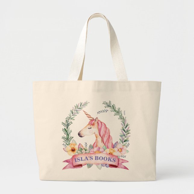 Magical Unicorn with Florals Custom Library Bag (Front)