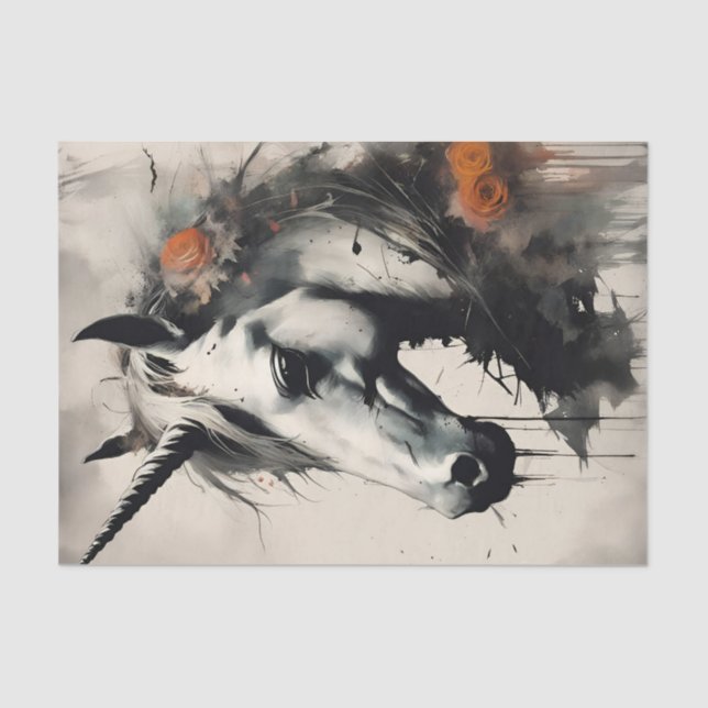 Magical Unicorn With Ink Drips Decoupage Tissue Paper (Front)