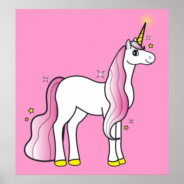 Magical Unicorn with Pink Mane and Tail Poster (Front)
