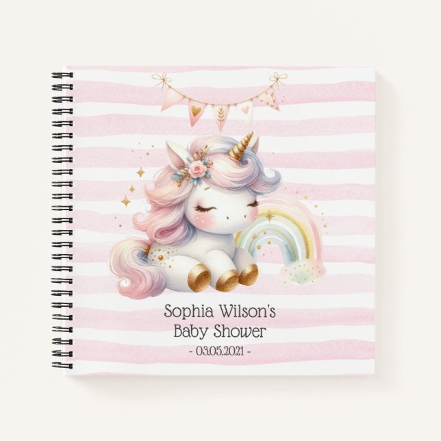 Magical Unicorn with Rainbow Baby Shower Notebook (Front)
