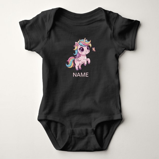 Magical Unicorn with Rainbow Hair Baby Bodysuit (Front)