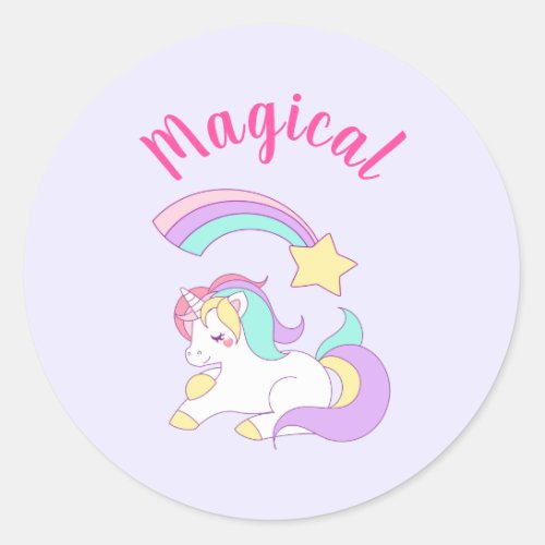 Magical Unicorn with Rainbow Shooting Star Classic Round Sticker