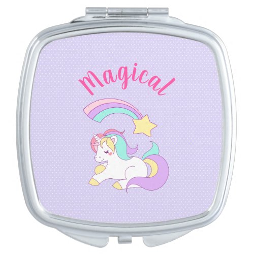 Magical Unicorn with Rainbow Shooting Star Compact Mirror