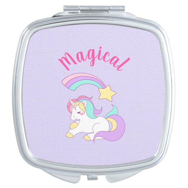 Magical Unicorn with Rainbow Shooting Star Compact Mirror (Front)