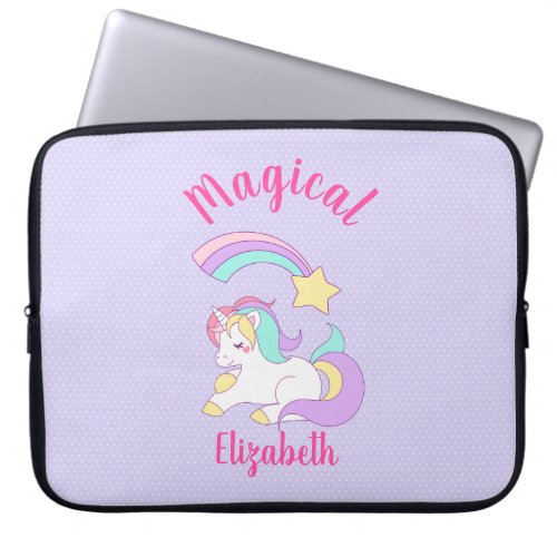 Magical Unicorn with Rainbow Shooting Star Custom Laptop Sleeve
