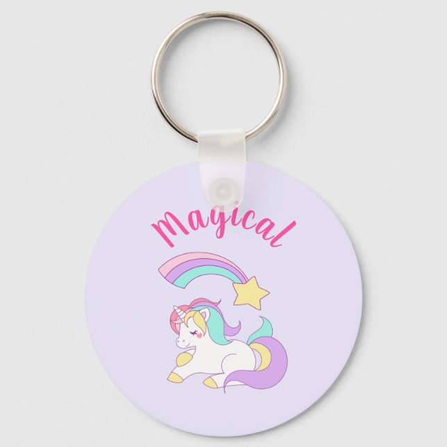 Magical Unicorn with Rainbow Shooting Star Keychain (Front)