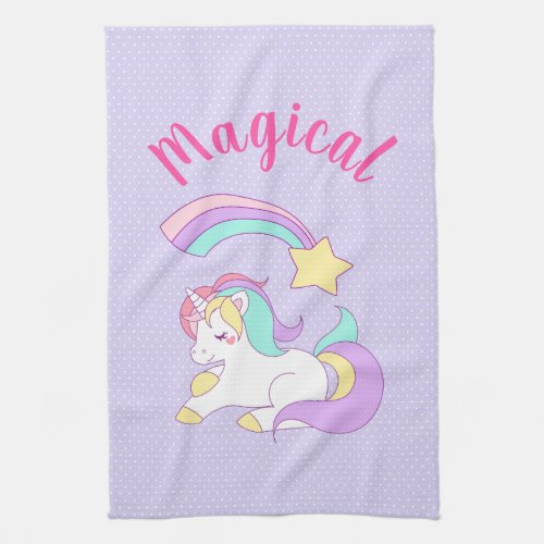 Magical Unicorn with Rainbow Shooting Star Kitchen Towel