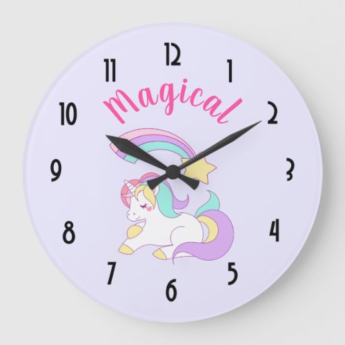 Magical Unicorn with Rainbow Shooting Star Large Clock