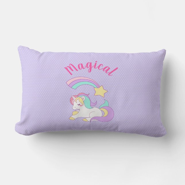 Magical Unicorn with Rainbow Shooting Star Lumbar Pillow (Front)