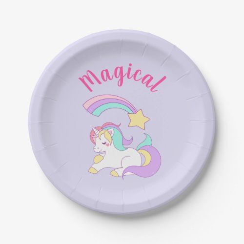 Magical Unicorn with Rainbow Shooting Star Paper Plates