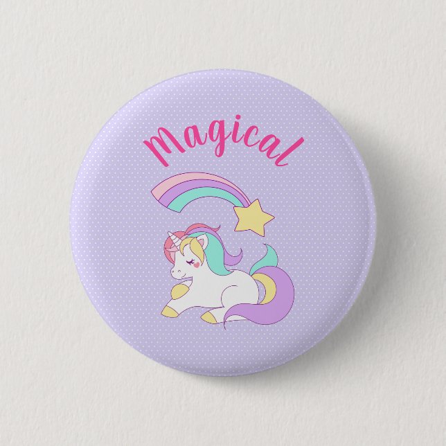 Magical Unicorn with Rainbow Shooting Star Pinback Button (Front)