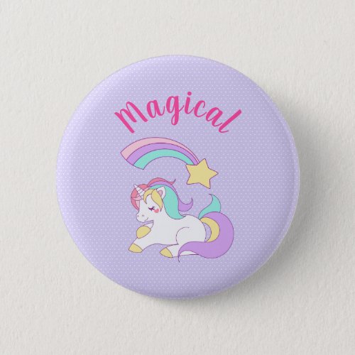 Magical Unicorn with Rainbow Shooting Star Pinback Button