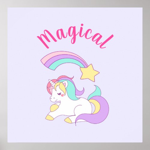 Magical Unicorn with Rainbow Shooting Star Poster