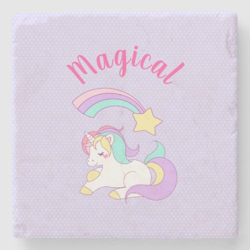 Magical Unicorn with Rainbow Shooting Star Stone Coaster